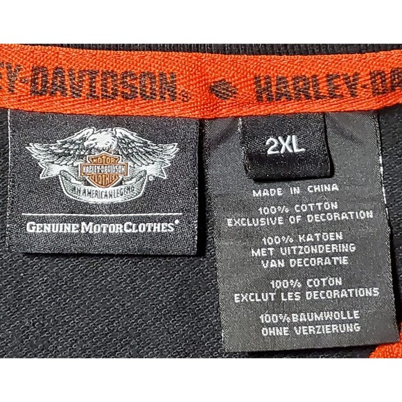 Harley Davidson Polo Shirt Work Black 2X Embroidered Chest Shield Orange Trim - Picture 7 of 11